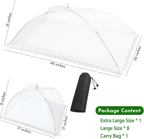 Miniatura 6 de Cubiertas de malla para alimentos para exteriores, paquete de 9 unidades, 1 extra grande de 40 x 24 pulgadas y 8 grandes de 17 x 17 pulgadas