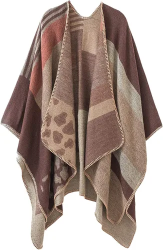Miniatura 31 de KirGiabo Suéter a Cuadros para Mujer Poncho Capa Abrigo Frente Abierto Manta Chales y Envolturas
