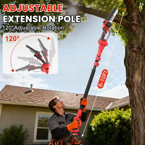 Miniatura 4 de Sierras de poste eléctricas inalámbricas 2 en 1 para poda de árboles, mini motosierra de 8 pulgadas con poste de extensión de 6.6 pies, 21 V, 4.0 Ah