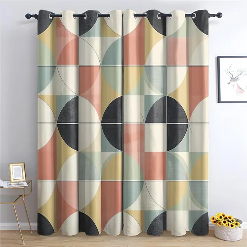 Miniatura 15 de Cortinas hexagonales blancas y negras, cortinas opacas geométricas para dormitorio, cortinas de ventana modernas, cortinas abstractas llamativas