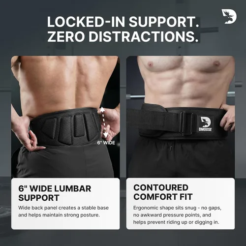 Miniatura 6 de Cinturón DMoose Fitness para levantamiento de pesas para sentadillas, peso muerto y entrenamiento intenso - Cinturón de 15cm ajustable con bloqueo