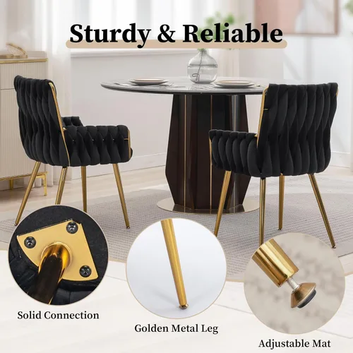 Miniatura 7 de ABET Silla de escritorio de oficina sin ruedas, silla de tocador de terciopelo tejido con respaldo y reposabrazos, cómoda y tapizada con patas