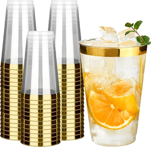 Miniatura 21 de RACETOP 9 oz 100 Pack Gold Glitter Plastic Cups, Disposable Gold Glitter Clear Plastic Cups for Parties, Gatherings, Weddings, and Festival Events