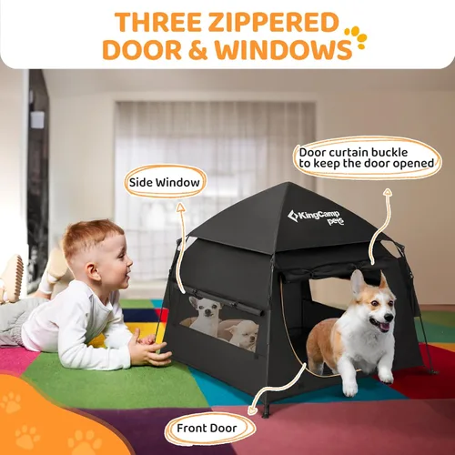 Miniatura 6 de KingCamp Tienda de campaña para perros, gran casa portátil para perros para interiores y exteriores con tela Oxford 600D y doble capa para perros