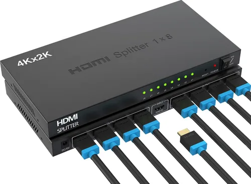 ICUIXIAN Divisor HDMI 4K 1x8 1 en 8 salidas 4K30Hz, divisor HDMI de 8 puertos para múltiples monitores salidas 4Kx2K @30Hz y 3D, divisores HDMI