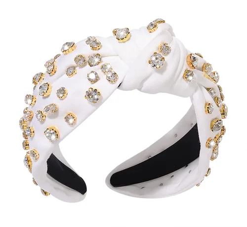 Miniatura 9 de Diadema anudada de cristal para mujer, diadema con nudo superior ancha, diadema de moda para mujer, accesorios para el cabello (rosa)