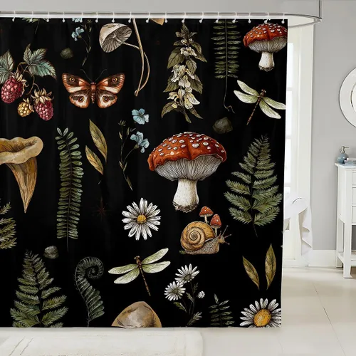 Miniatura 21 de Castle Fairy Cortinas de ducha con hojas de ginkgo, cortina de baño botánica de naturaleza verde, tela de plantas de acuarela, juego de decoración