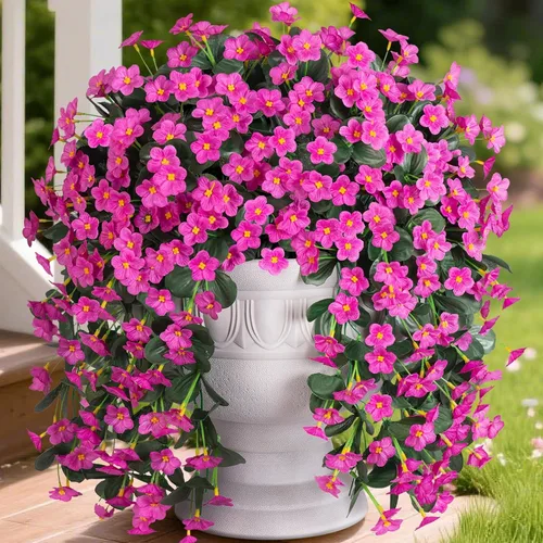Miniatura 8 de Flores Artificiales Falsas Colgantes Plantas para Decoración de Exterior Invierno Verano, 2PCS Flores de Margarita de Seda Sintética de Aspecto Real