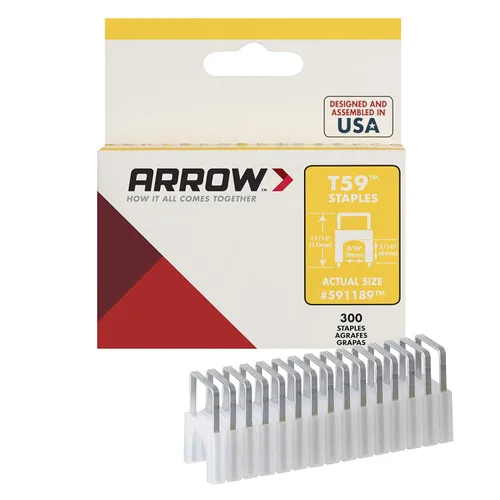 Arrow 591189 - Grapas aisladas de acero T59 genuino de 5/16 pulgadas por 5/16 pulgadas de ancho de corona para cable y cableado, transparente, 300
