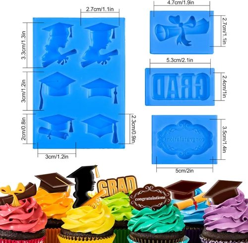 Miniatura 2 de Whaline Paquete de 4 moldes de silicona para fondant de graduación 2026, molde de diploma de felicitaciones, felicitaciones, dulces, chocolate