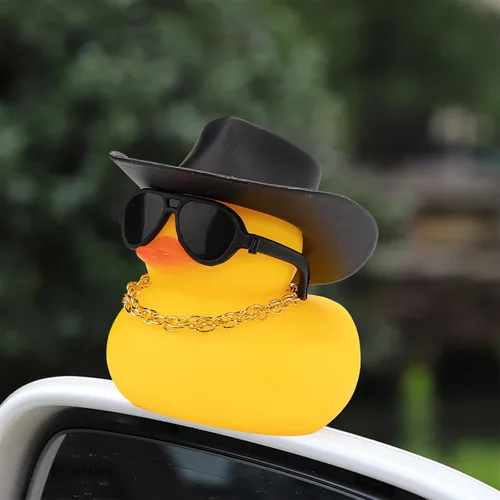 Miniatura 2 de wonuu Pato de Goma para Automóvil, Decoración de Pato Amarillo para Tablero con Sombrero de Sol, Anillo de Natación, Collar, Gafas de Sol