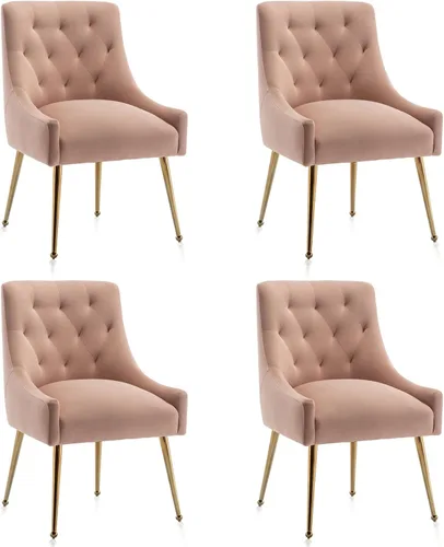 Miniatura 17 de Juego de 2 sillas de comedor, modernas sillas de comedor de terciopelo con patas doradas, elegantes sillas de acento acolchadas para recepción, sala