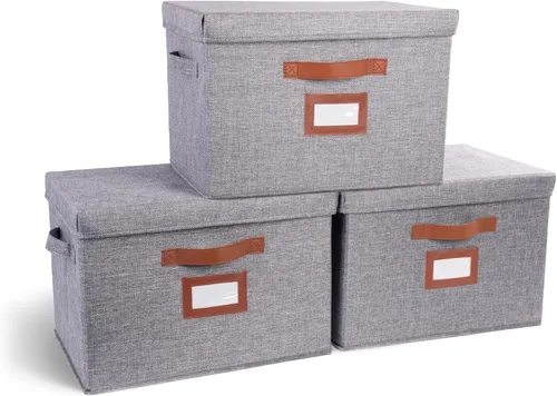 Miniatura 8 de Paquete de 3 cajas de almacenamiento grandes de tela con tapas (15.75 x 11.25 x 11.25 pulgadas), contenedor decorativo con tapa, soporte