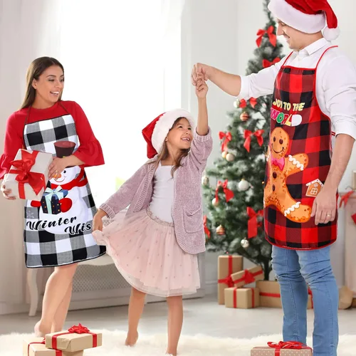 Miniatura 7 de 4 delantales divertidos de Navidad, delantales de cocina de búfalo a cuadros, regalos de cocina para hombres y mujeres, suministros de fiesta