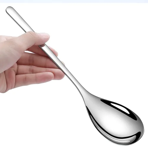 Miniatura 5 de Juego de 2 cucharas de servir, cucharas sólidas y ranuradas de acero inoxidable de 9.4 pulgadas, utensilios de cocina extra grandes y resistentes