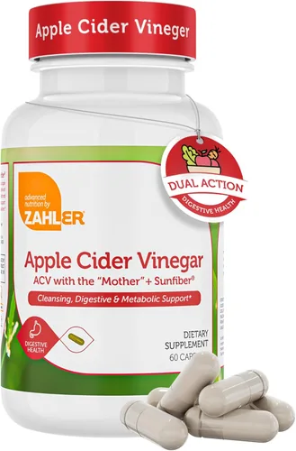 Zahler Cápsulas de vinagre de sidra de manzana con suplemento de fibra, limpieza, apoyo digestivo y metabólico, dieta saludable y apetito, píldoras