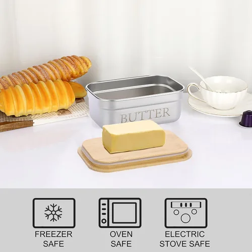 Miniatura 5 de BSTKEY Mantequillera con tapa para encimera, recipiente de acero inoxidable para mantequilla con sellado de silicona, soporte para mantequilla