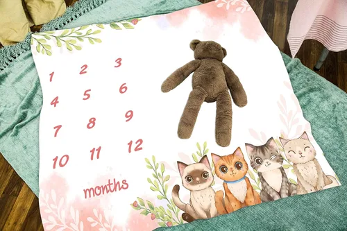 Miniatura 5 de BTXTLY18 - Manta mensual de hitos para niñas, manta de crecimiento de bebés con dibujos animados de animales de dibujos animados rosa primavera