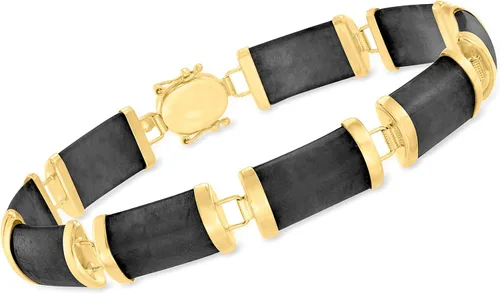 Miniatura 3 de Ross-Simons Pulsera de jade negro "Good Fortune" en oro amarillo de 14 quilates, Gema, Jade