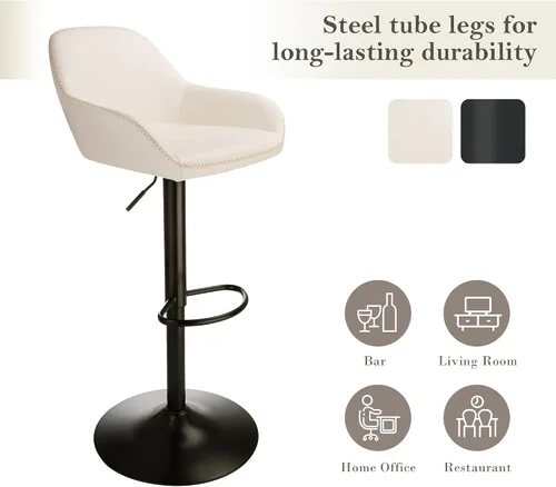 Miniatura 3 de Glitzhome Taburete de bar giratorio, taburetes de bar ajustables con soporte trasero y reposapiés, silla de bar tapizada de piel sintética