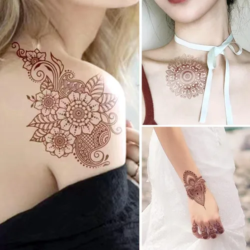 Miniatura 4 de Kit de tatuaje de henna de 10 piezas, calcomanías temporales Adul, patrón de encaje, tatuajes falsos, calcomanías de henna para mujeres y niñas
