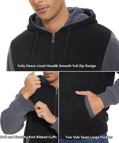 Miniatura 58 de GEEK LIGHTING Sudadera con capucha y cremallera para hombre, forro polar, chaqueta gruesa con capucha para invierno, cálida sudadera atlética