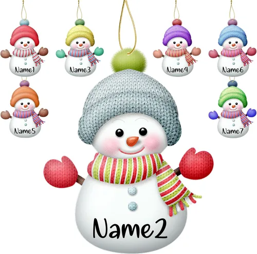Miniatura 10 de Adornos de Navidad personalizados de muñeco de nieve, juego de adornos de Navidad de madera personalizados con nombres, decoraciones para colgar