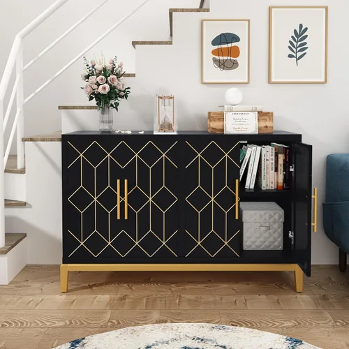 Miniatura 4 de ARTPOWER Aparador buffet con 4 puertas y estantes, aparador moderno de credenza, armario de almacenamiento decorativo tallado para sala de estar