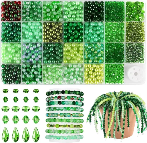 Miniatura 13 de 1368 piezas de cuentas de vidrio de 6 mm para pulseras, 34 colores de cuentas de cristal para hacer joyas, cuentas redondas de vidrio Funtopia