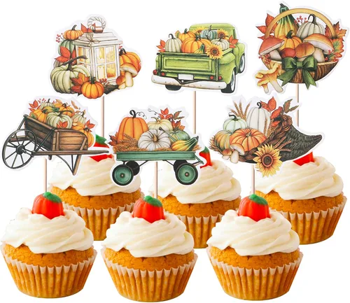 Miniatura 20 de Rsstarxi Paquete de 36 adornos para cupcakes de calabaza pequeña, revelación de género, baby shower, fiesta, decoración de tartas, calabaza
