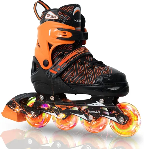 MammyGol Patines en línea para niños y niñas Patines ajustables con ruedas iluminadoras Patines para principiantes Naranja