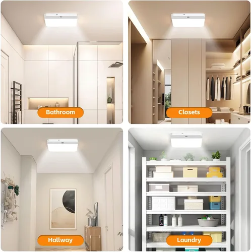 Miniatura 9 de NARUNDREN Lámpara de techo recargable con sensor de movimiento con control remoto, luces de techo inalámbricas que funcionan con baterías, luz