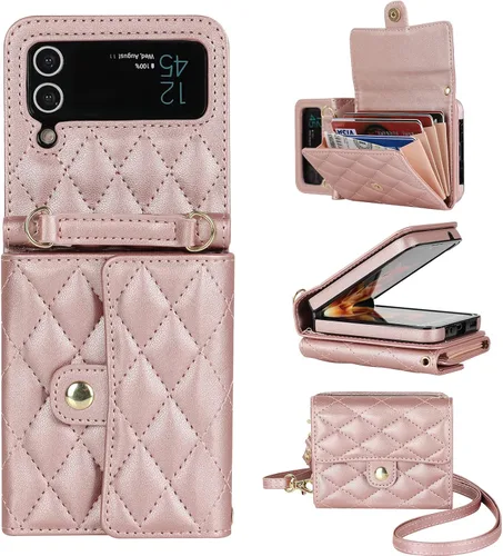 Miniatura 11 de XIZYO Funda para Samsung Galaxy Z Flip 3, bonita funda de cuero con tarjetero y funda cruzada para mujeres y niñas, correa para la muñeca, bloqueo