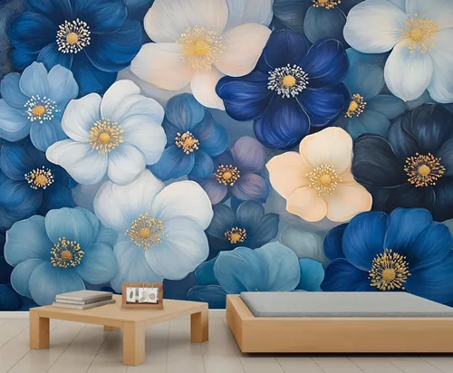 Miniatura 19 de Mural de pared floral retro, papel tapiz rústico floral de bar, flores abstractas 3D, impermeable, para cafetería, restaurante, sala de estar