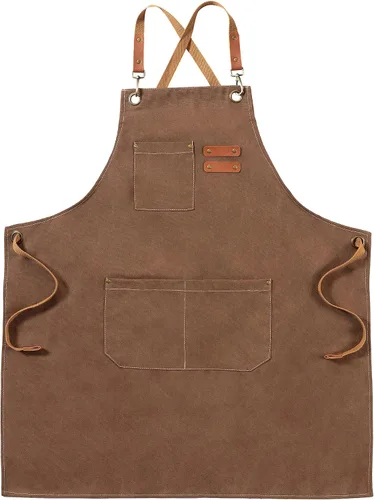 Miniatura 10 de Delantales de lona, delantales de chef de cocina, delantales de trabajo para hombres y mujeres, delantales con correa ajustable con 3 bolsillos