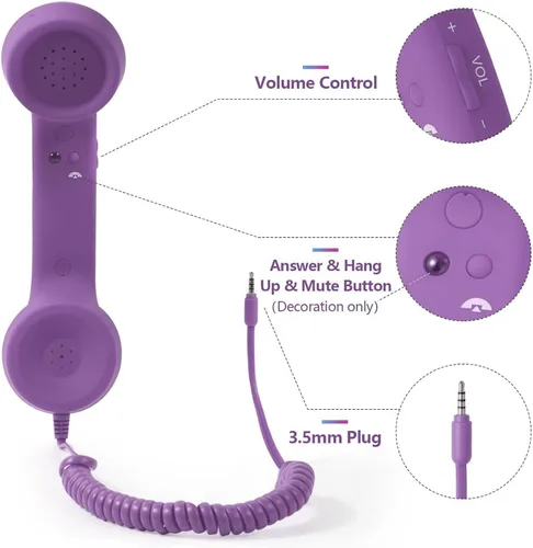 Miniatura 9 de Auricular retro para teléfono, auricular de teléfono para teléfono celular tipo C con conector de 0.138 in, receptor de teléfono móvil, micrófono