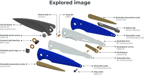 Miniatura 4 de SHIELDON Colibri - Cuchillo de bolsillo de acero de 2.91 pulgadas, hoja G10, mango de titanio, clip de bolsillo, cuchillo plegable con bloqueo