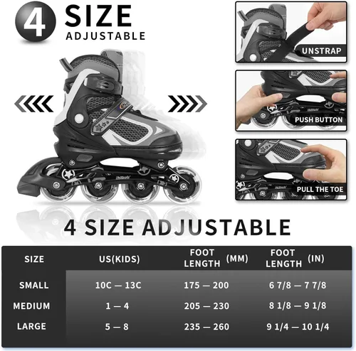 Miniatura 5 de Nattork Blade - Patines para niños con rueda iluminada, para exteriores e interiores, patines negros en línea iluminados para niños pequeños de 5 a