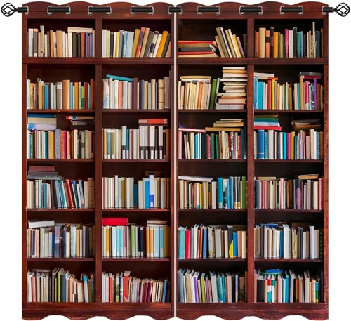Cortinas opacas educativas para niñas y niños, decoración del hogar, biblioteca vintage, con ojales, aislamiento térmico, cortina de ventana para