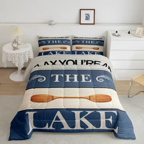 jejeloiu Juego de edredón de lago para niños, tamaño individual, juego de ropa de cama relajante de paleta de lago para niños, decoración de casa de