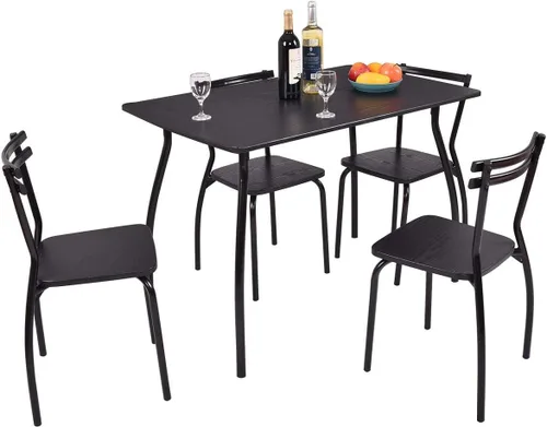 Miniatura 9 de Casart Juego de mesa y sillas de comedor rectangulares de 5 piezas, marco de acero negro con parte superior de MDF, 42 x 27.5 x 30.5 pulgadas, 4