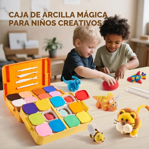 Miniatura 3 de Arcilla seca al aire para niños, kit de arcilla para modelar con caja de almacenamiento y herramientas de escultura, arcilla mágica para moldear