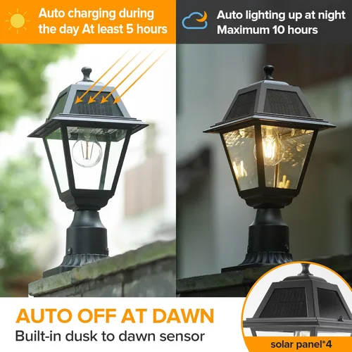 Miniatura 3 de LUTEC Luz de Poste Solar LED, Luz de Poste de Lámpara Solar de Aluminio Fundido, Cabezal de Luz de Poste Impermeable del Atardecer al Amanecer, 200