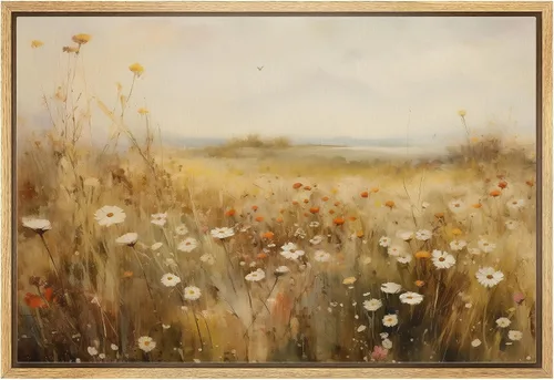 SIGNLEADER Impresión en Lienzo Enmarcado Arte de Pared Prado Cálido de Verano con Flores Silvestres Ilustraciones Florales Vibrantes Arte Moderno