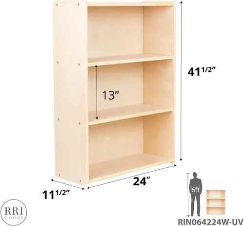 Miniatura 3 de Estantería de tres estantes para niños, 41.5 pulgadas de alto x 24 pulgadas de ancho x 11.5 pulgadas de profundidad, estantes resistentes de madera