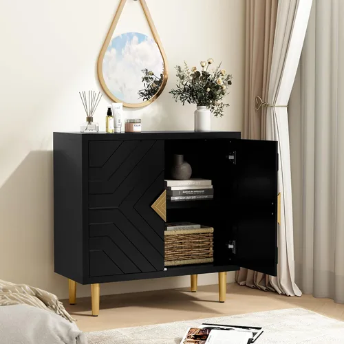 Miniatura 6 de HLR Armario de almacenamiento con 2 puertas, armario decorativo con puertas decorativas en relieve, aparador para sala de estar, cocina, comedor