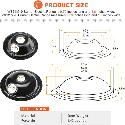 Miniatura 5 de WB31M19 WB31M20 - Cuencos de porcelana para goteo, incluye 1 paquete de 8 pulgadas WB31M19 y 3 unidades WB31M20 de 6 pulgadas, repuesto