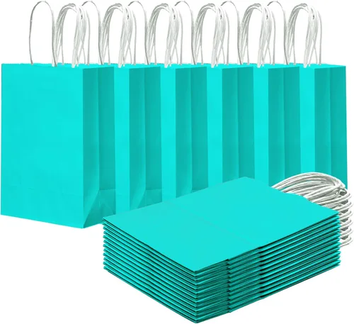 Miniatura 8 de qiqee 24 bolsas de regalo pequeñas con asas a granel de 8.3 x 6 x 3 pulgadas, bolsas de regalo amarillas brillantes, múltiples usos (tamaño pequeño)