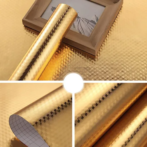 Miniatura 4 de Papel tapiz de aluminio impermeable y resistente al aceite para despegar y pegar, protector contra salpicaduras autoadhesivo dorado para encimeras