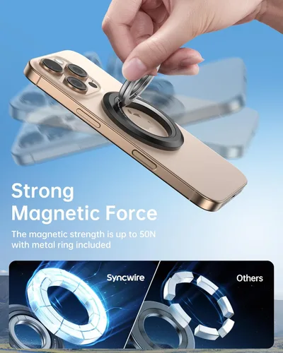 Miniatura 5 de SYNCWIRE - Soporte magnético con aro para MagSafe, 2 piezas, imán doble, rotación de 360 grados, agarre y soporte para teléfono, aro para dedo